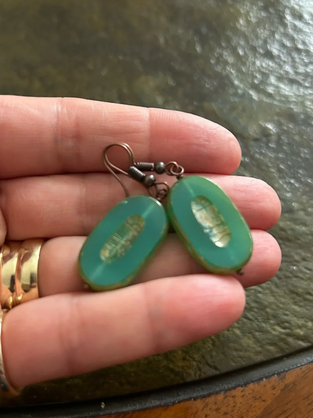 Vintage Czech Glass Oval Beads with a Picasso finish.
